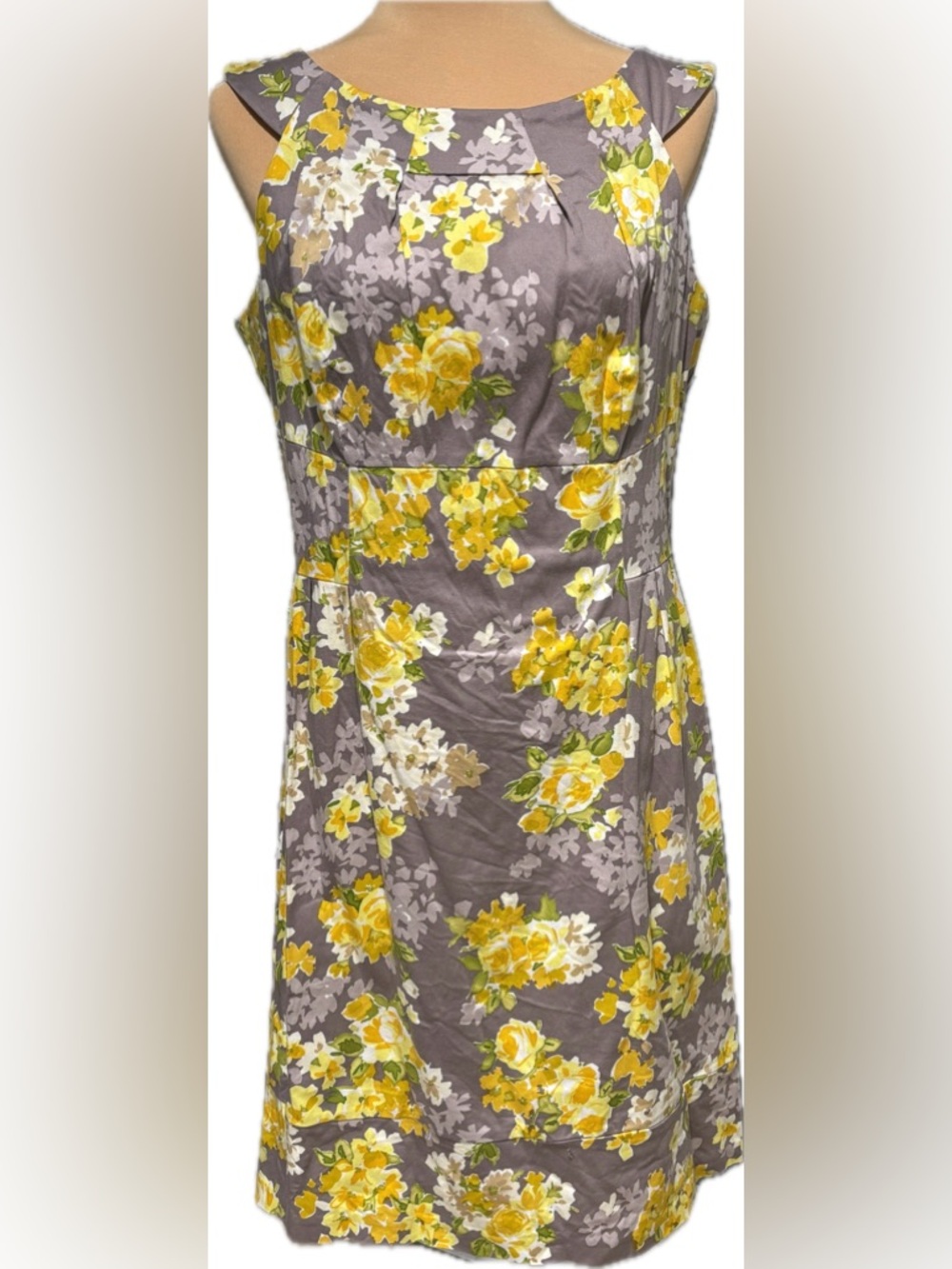 Dress Barn Sleeveless Floral Sheath Dress in Gray and Yellow